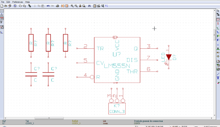 Screenshot of adding a component in the circuit diagram in KIcad