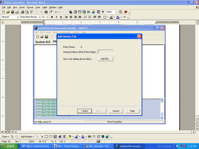 Screenshot of adding device file in Xilinx