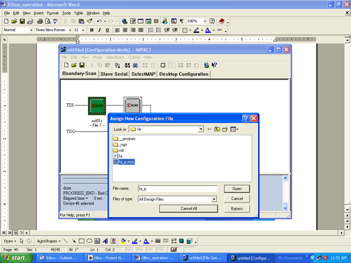 Screenshot of adding .mcs file in Xilinx