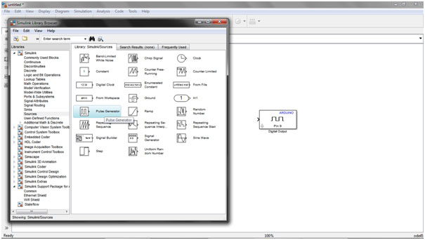 Screenshot of adding pulse generator on Simulink