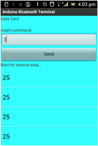 Screenshot of Android App used to control Home Appliances