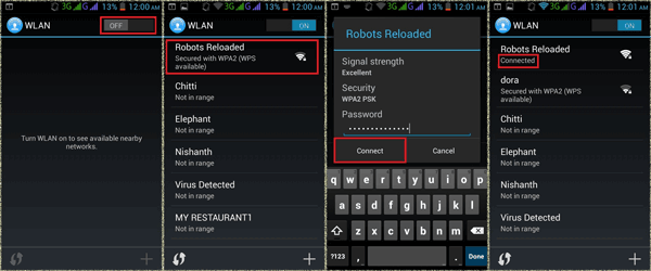 Screenshot of Android's Settings for connecting to Wi-Fi Router