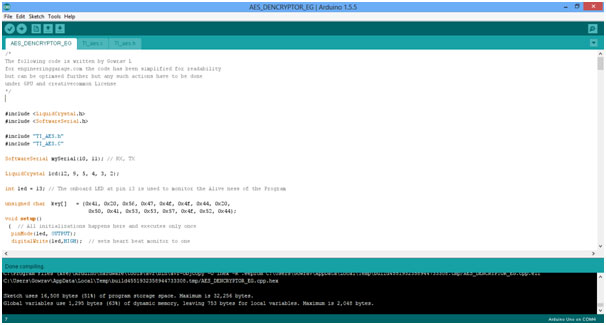 Screenshot of Arduino Code for AES Decryption