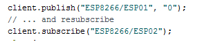 Screenshot of Arduino Code setting ESP Module as Subscriber and Publisher