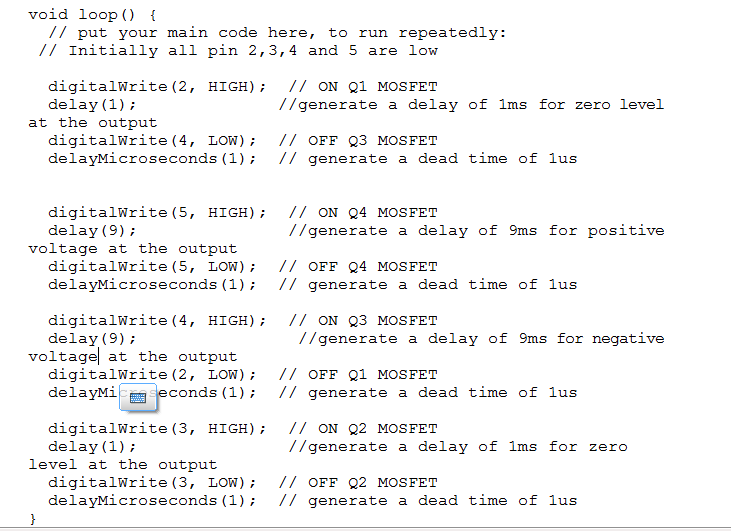 Screenshot of Arduino Code used for Modified Sine Wave Inverter