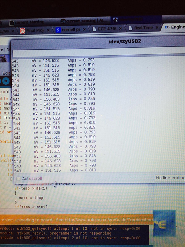 Screenshot of Arduino Serial Port displaying logged value of current