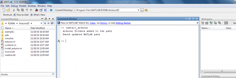 Screenshot of ArduinoIO command window on Windows