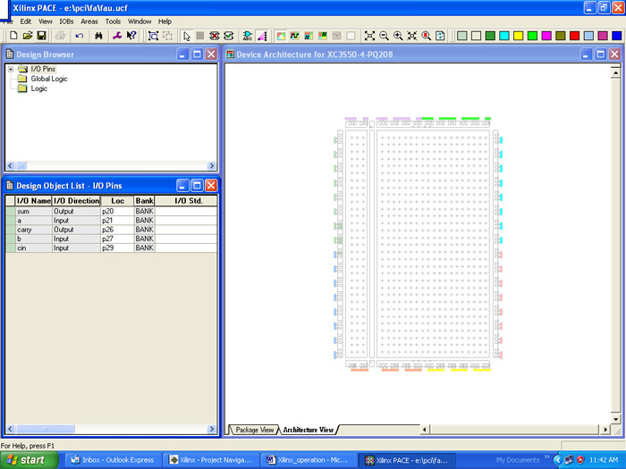 Screenshot of assigning pins in Xilinx