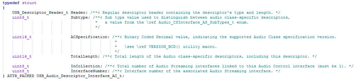 Screenshot of Audio Class specific AC interface descriptor