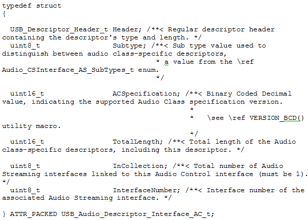 Screenshot of Audio Class specific AC interface descriptor