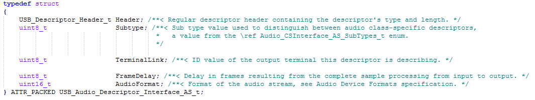 Screenshot of Audio Class specific Stream Interface descriptor