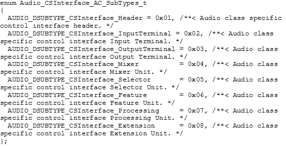 Screenshot of Audio Control subtypes