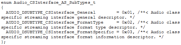 Screenshot of Audio Streaming subtypes