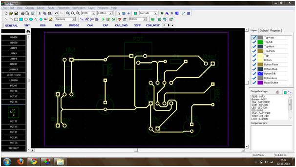 Screenshot of the Bottom View of Layout on Diptrace