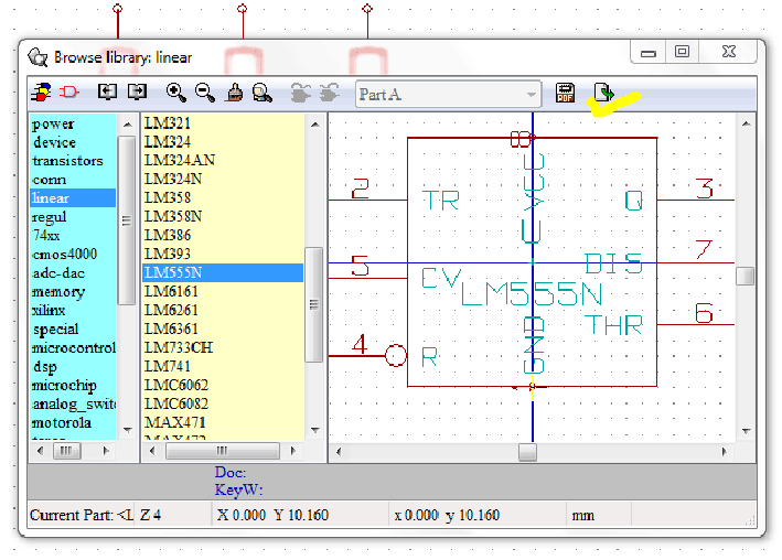 Screenshot of browsing a component in KIcad