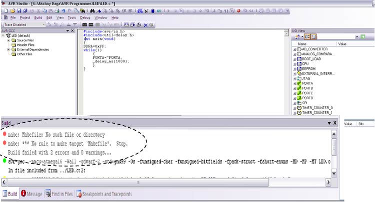 Screenshot of building a project in AVR Studio 4 Screenshot of building a project in AVR Studio 4