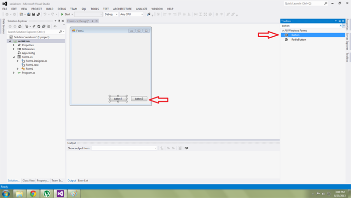 Screenshot of Buttons Created on GUI in Microsoft Visual Studio