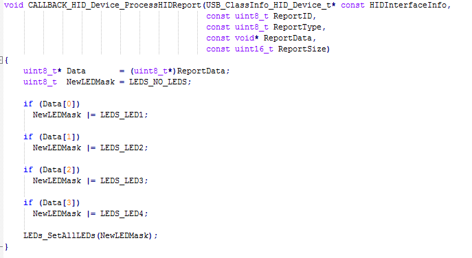 Screenshot of CALLBACK_HID_Device_ProcessHIDReport Function of LUFA