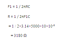 Screenshot of calculations required to find resistance of LPF in Wide Band Pass Filter