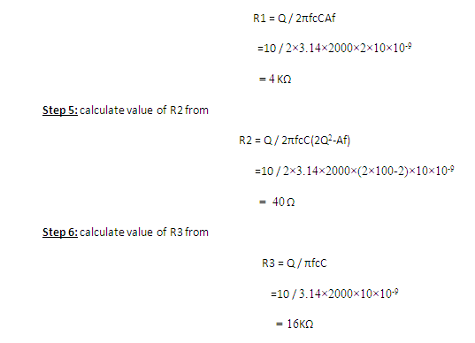 Screenshot of calculations required to find resistance for Narrow Band Pass Filter