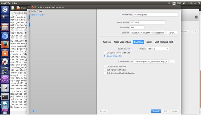 Screenshot of Client to Server Communication using MQTT Broker