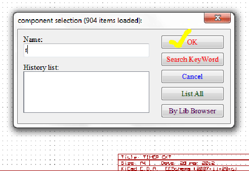 Screenshot of Component Selection Window in KIcad