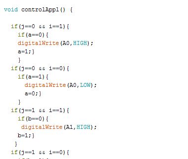 Screenshot of ControlAppl Function in Arduino Code for Gesture Based Home Automation System 