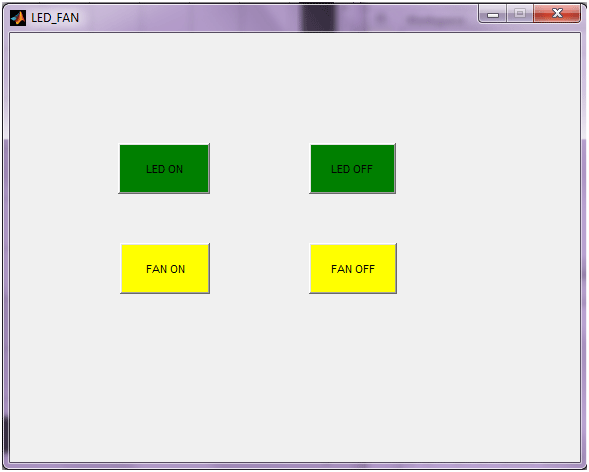 Screenshot of created Matlab window with four push buttons