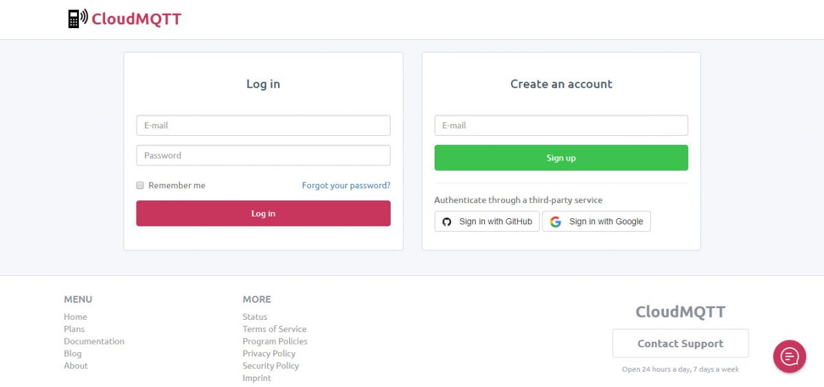 Screenshot of Customer Account Registration Page on CloudMQTT