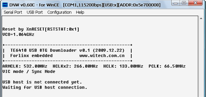 Screenshot of DNW Hyper-Terminal Program
