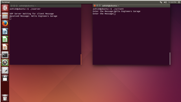 Screenshot of Data Received and Displayed on Server Side Command Terminal