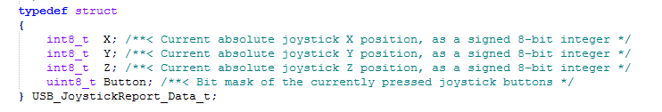 Screenshot of data report for joystick 