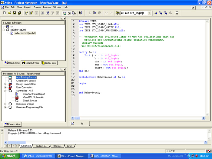 Screenshot of defining architecture in Xilinx Screenshot of defining architecture in Xilinx