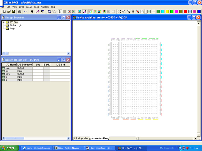 Screenshot of design architecture window in Xilinx