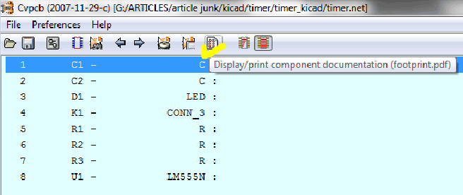 Screenshot of display component documentation button in KIcad