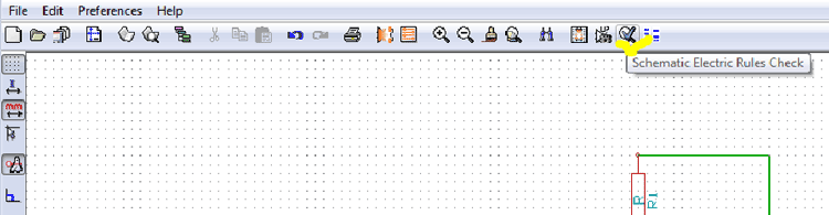 Screenshot of ERC (Electric Rules Check) button on KIcad