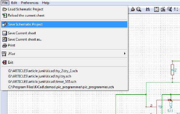 Screenshot of File Menu in KIcad