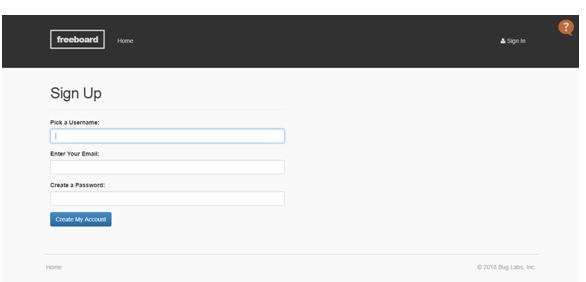 Screenshot of Freeboard Sign Up Page