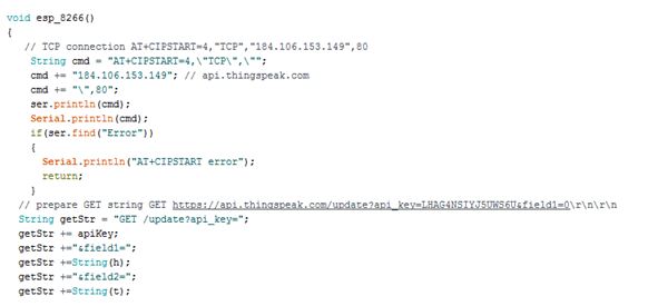 Screenshot of Function Managing IoT Communication in Arduino Sketch for IoT Garden Monitoring System