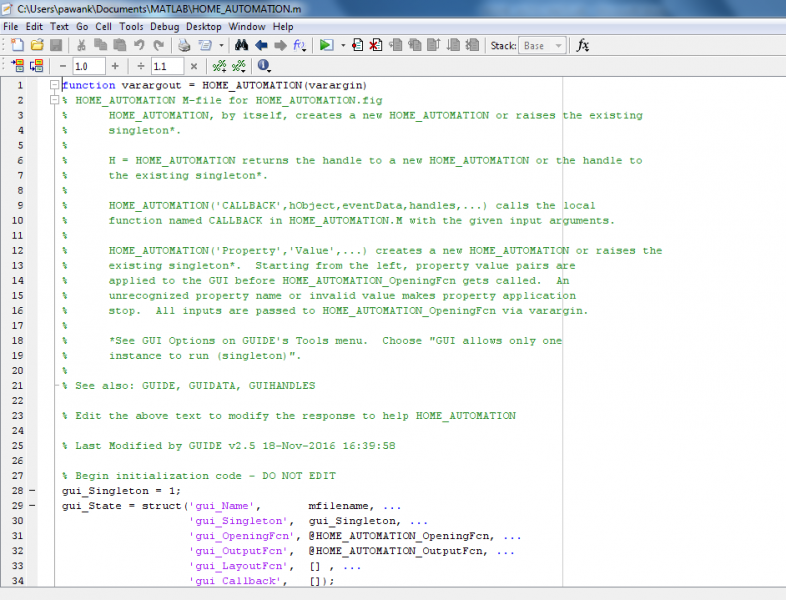 Screenshot of GUI code on Matlab