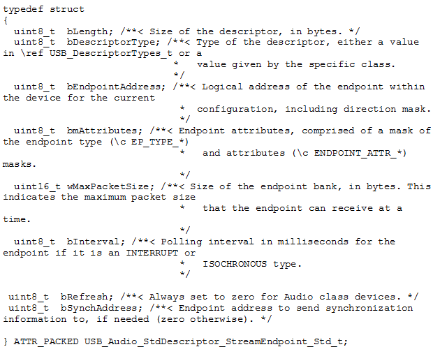 Screenshot of generic Audio Stream Endpoint descriptor