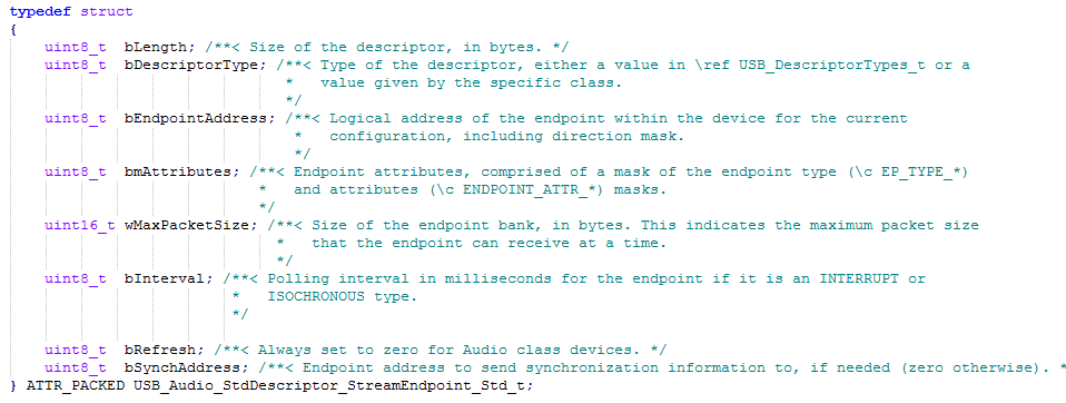 Screenshot of generic Audio Stream Endpoint descriptor