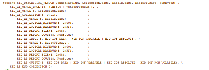 Screenshot of HID_DESCRIPTOR_VENDOR Function of LUFA Library