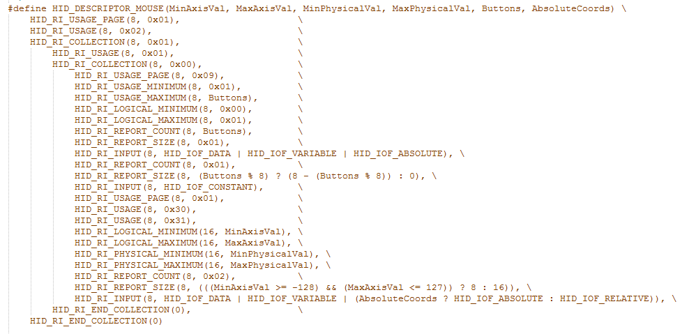 Screenshot of HID_DESCRIPTOR_MOUSE Function from LUFA library Screenshot of HID_DESCRIPTOR_MOUSE Function from LUFA library