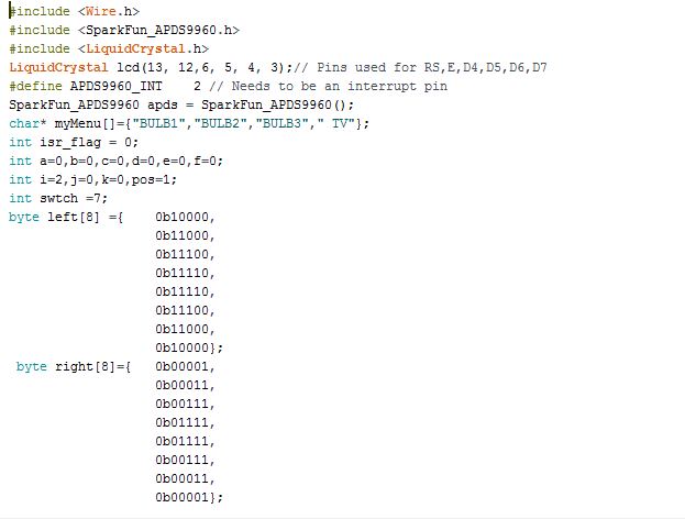 Screenshot of Initialization in Arduino Code for Gesture Based Home Automation System 