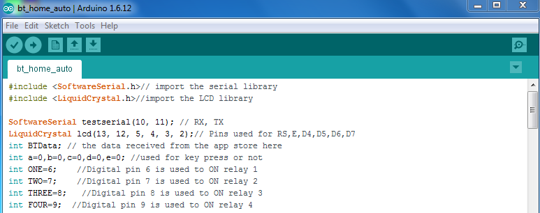 Screenshot of Initialization in Arduino Code for Home Automation System