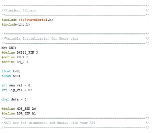 Screenshot of Initialization of Arduino Code for IoT Garden Monitoring System