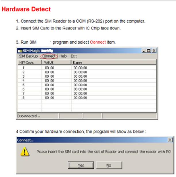Screenshot of instructions for detecting SIM Card