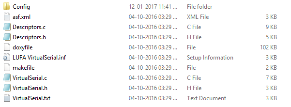 Screenshot of LUFA folder on Windows