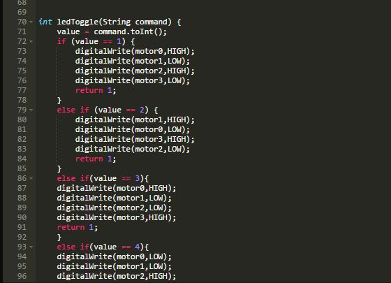 Screenshot of ledToggle() function from Particle Photon Code for the Internet controlled Robotic Car Screenshot of ledToggle() function from Particle Photon Code for the Internet controlled Robotic Car